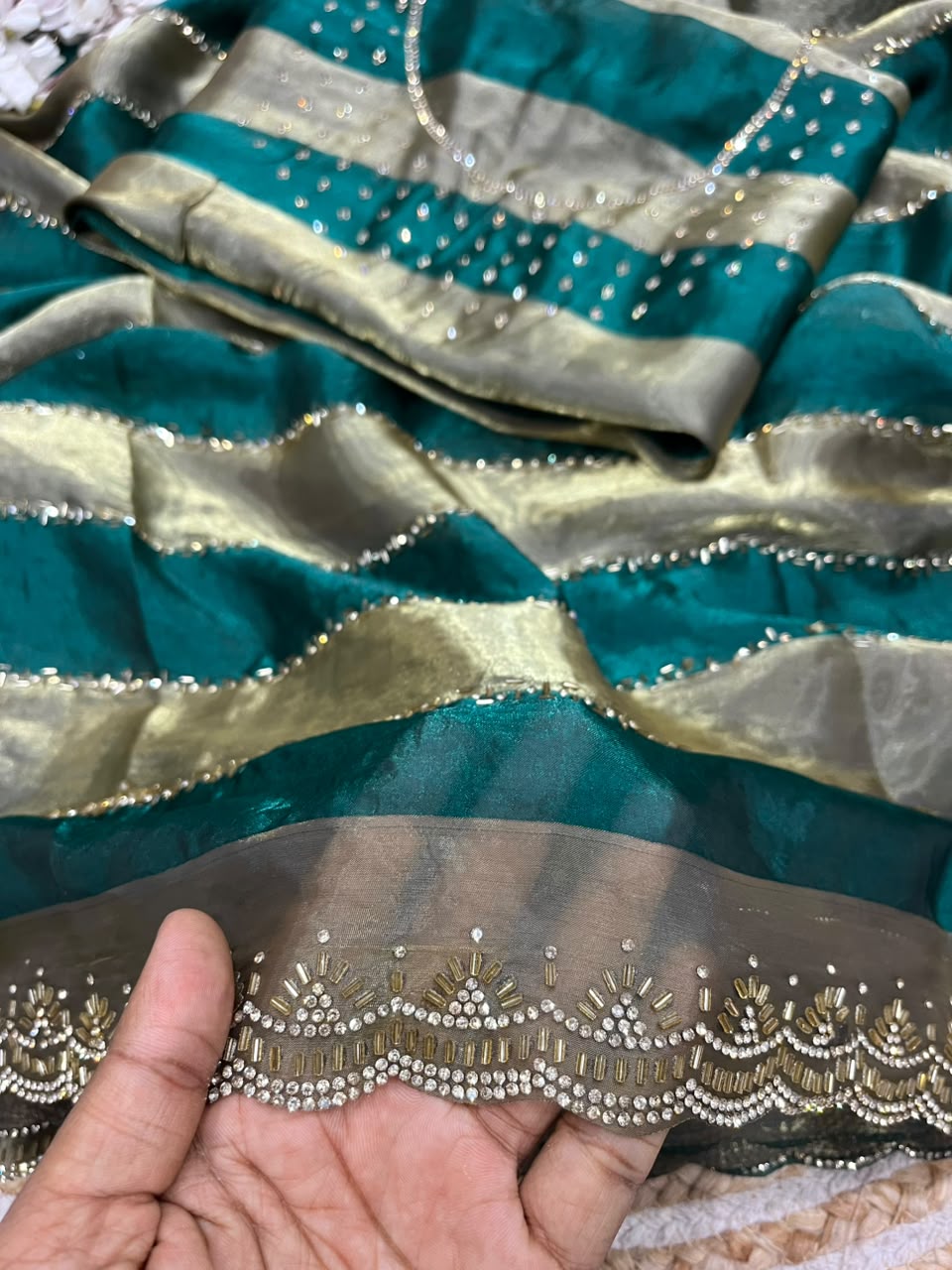 Space silk Jarkhana stone work saree ✨