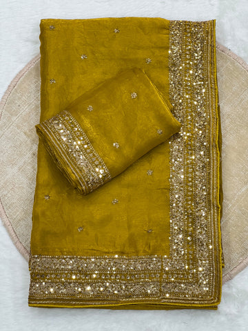 Space silk sequence work C-pallu designer saree ✨