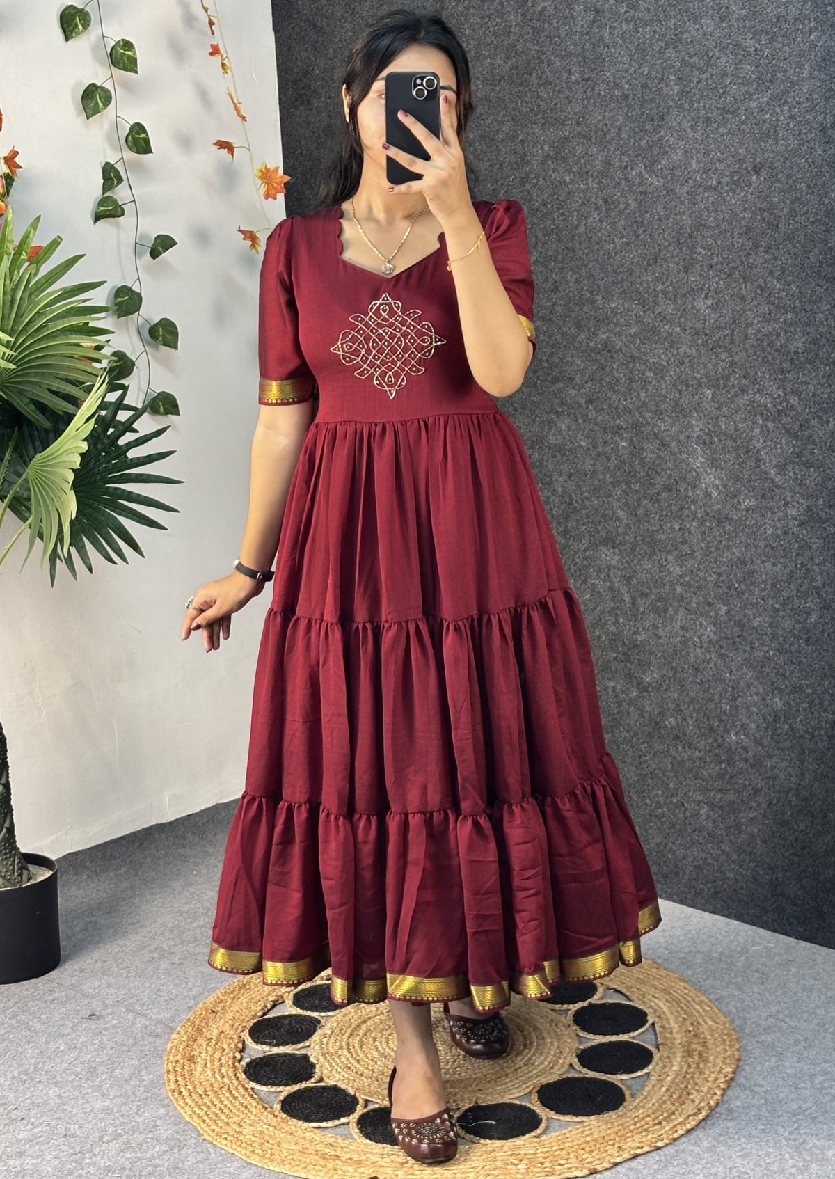Vichitra silk kolam design Frock ✨