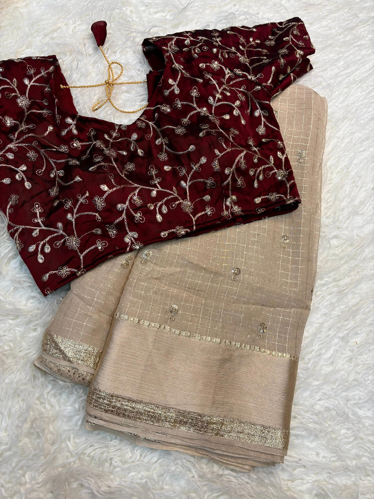 Check Viscose Sequence Buties Saree