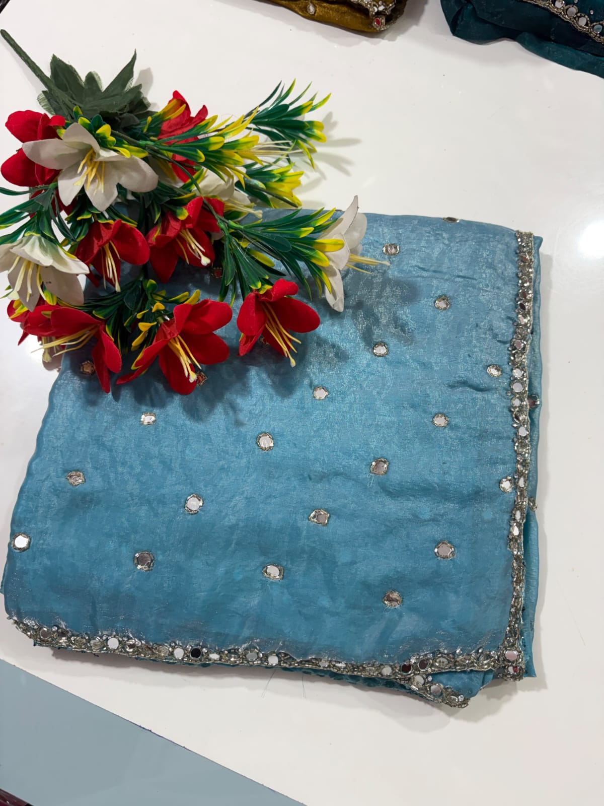 Space silk mirror work saree
