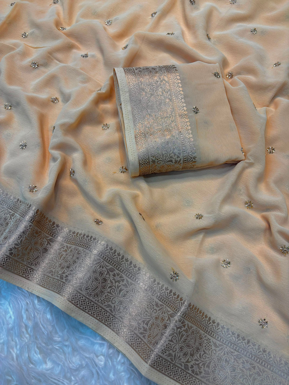 Shiffon beads work saree ✨
