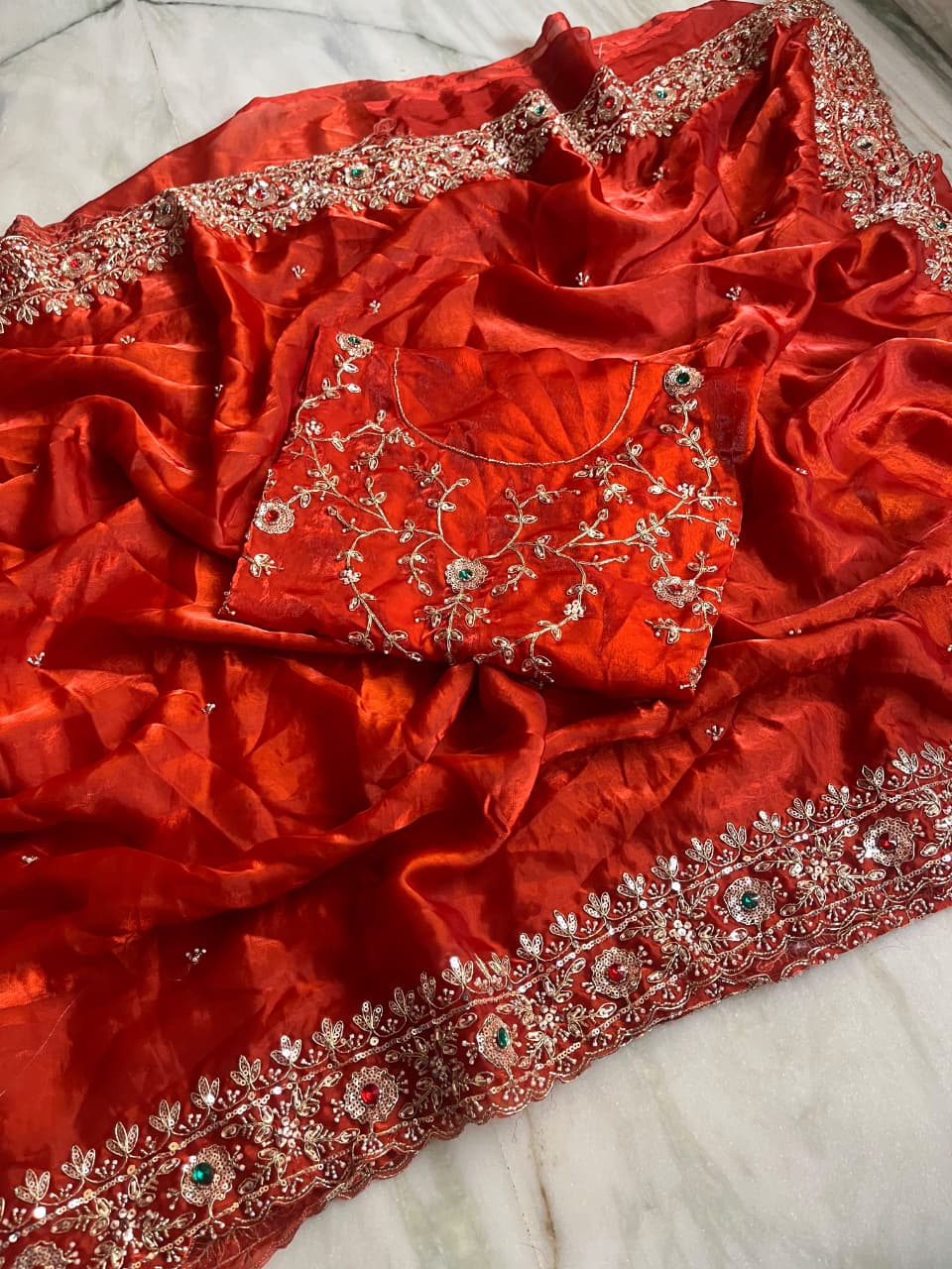 Space satin silk designer saree ✨