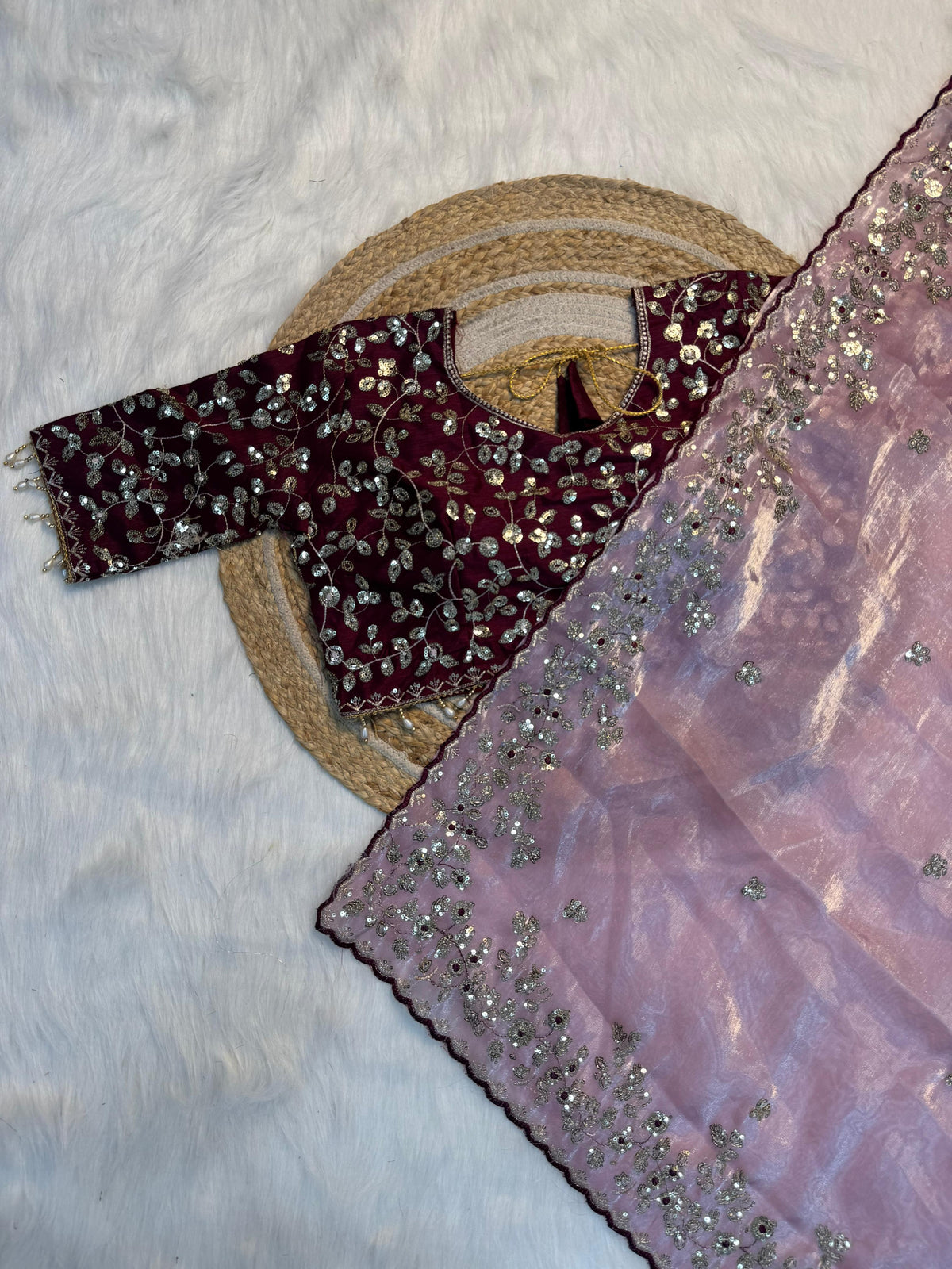 Premium Pure Silk Zari Sequence Design Embrodary saree