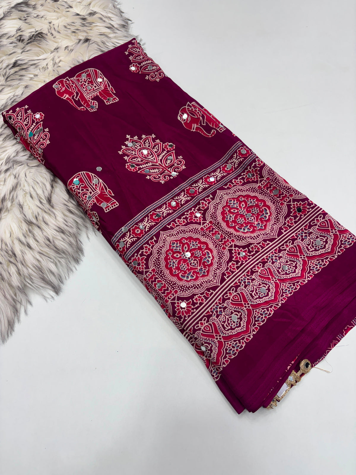 Pure Ajrakh Satin Viscose Silk Saree