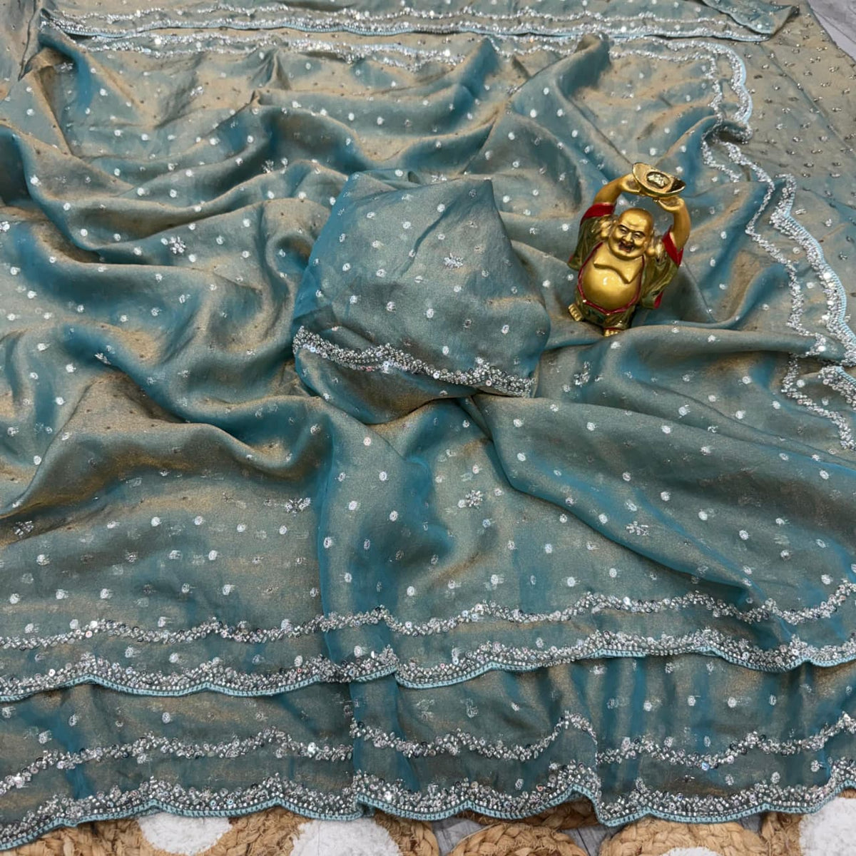 Butti silk party wear beeds work saree ✨