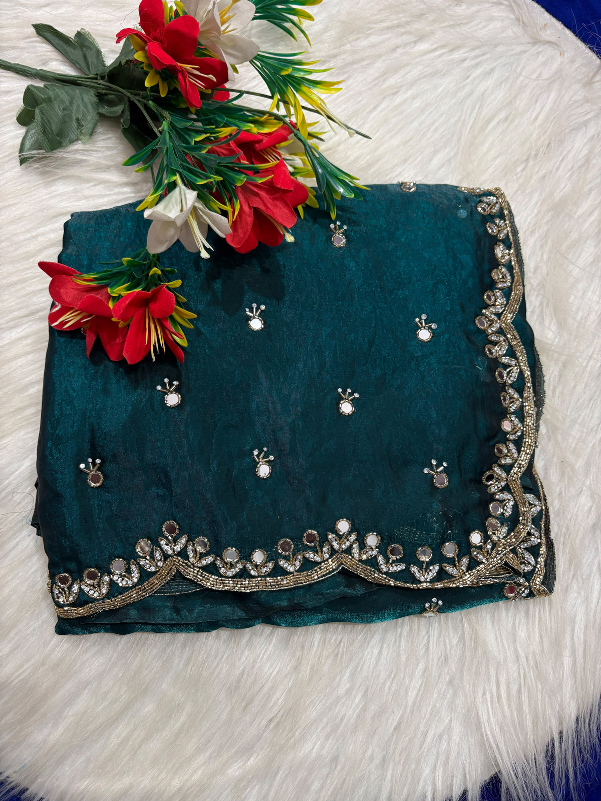 Space silk Mirror work designer saree ✨