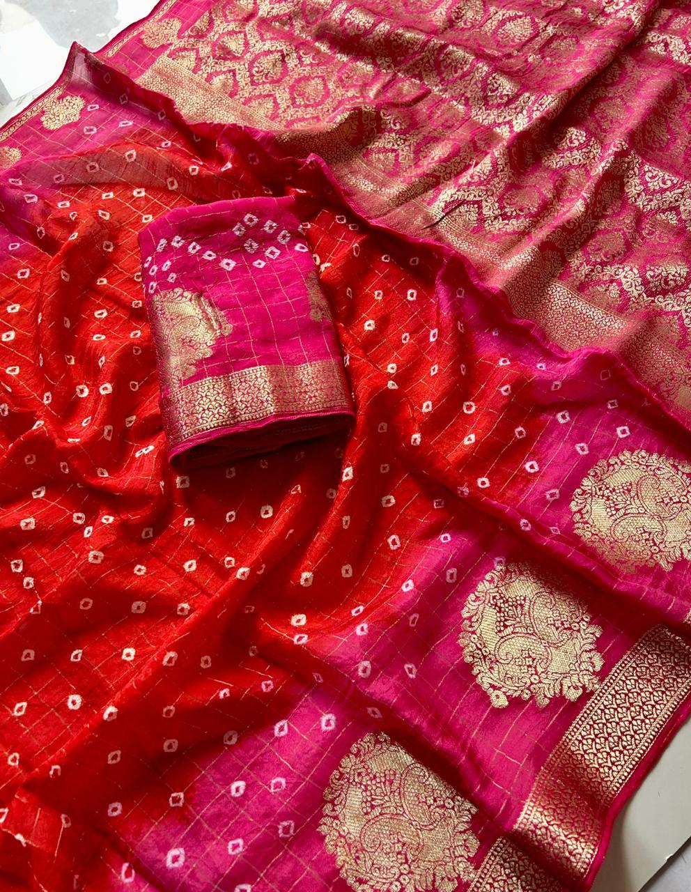 Bandhini design with kanjivaram border ✨