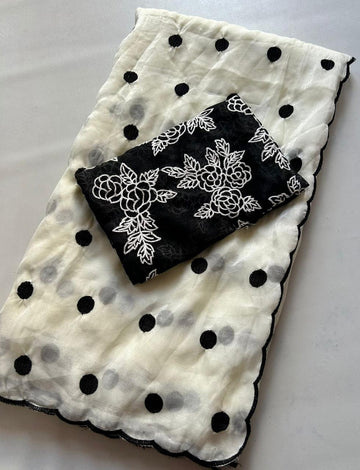 Fendy satin polka dots embroidery saree