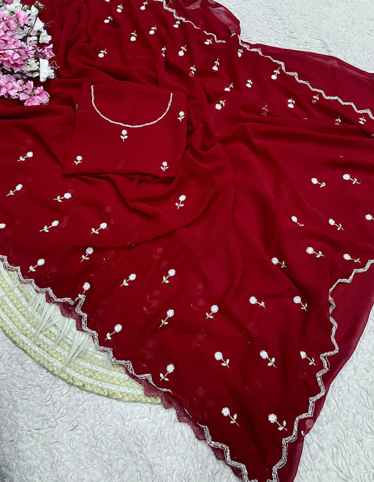 Faux Georgette Beautiful handwork buttis saree