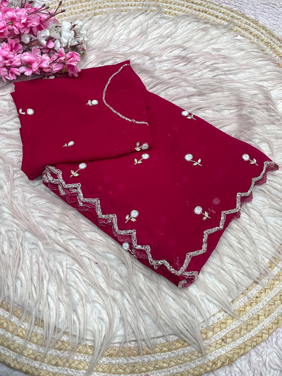 Faux Georgette Beautiful handwork buttis saree