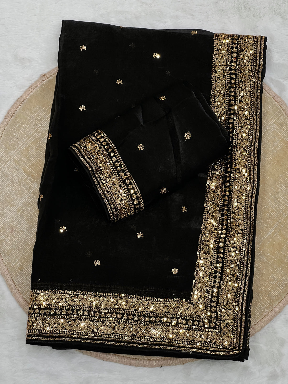 Space silk sequence work C-pallu designer saree ✨