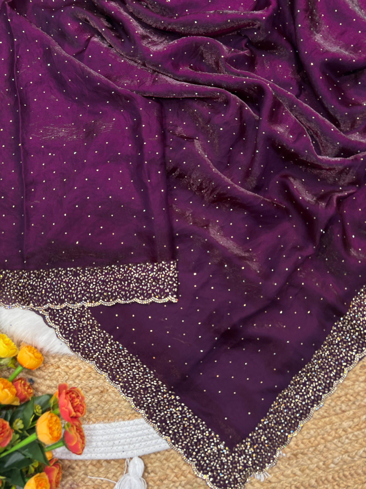 Space silk jarkhana stone work saree ✨