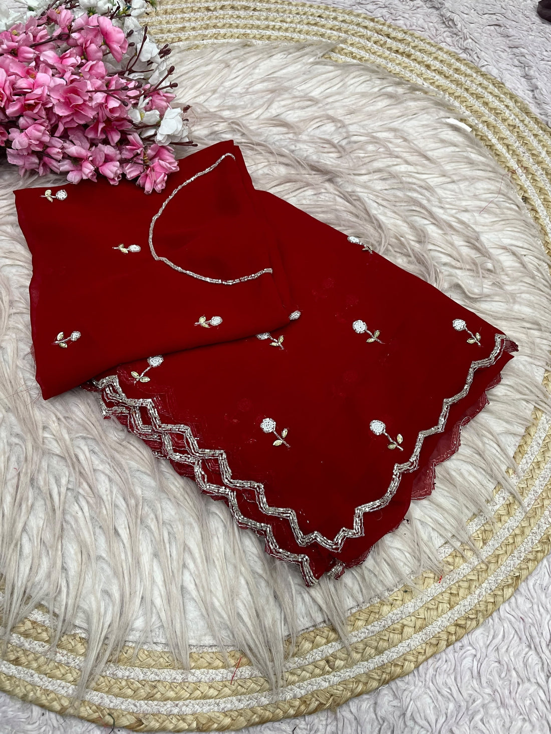 Faux Georgette Beautiful handwork buttis saree