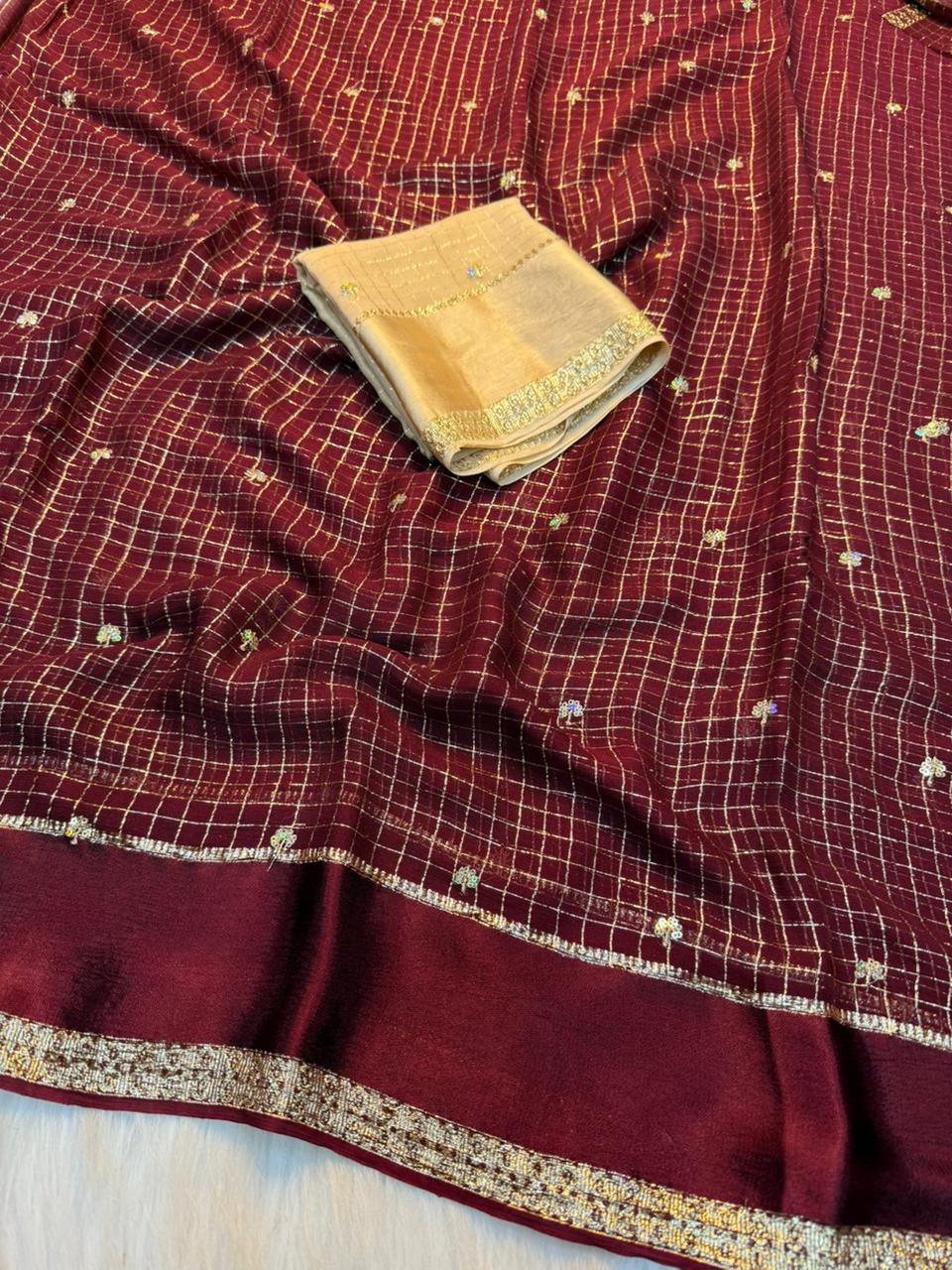Viscose georgette sequence buties saree