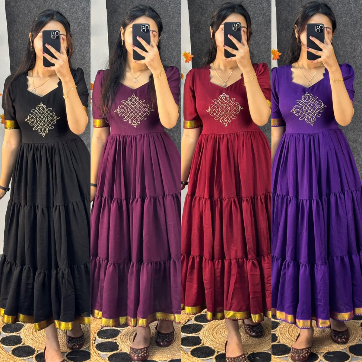 Vichitra silk kolam design Frock ✨