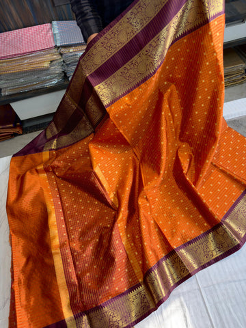 Benaresi soft silk checks buti weaving saree