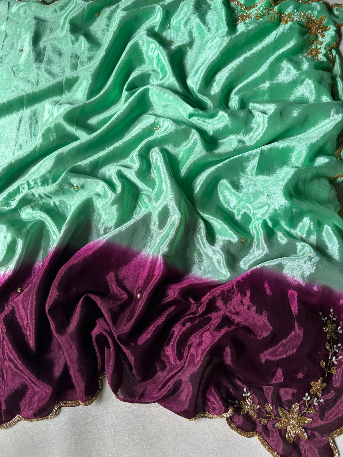 Chinnon dual shade hand work saree ✨