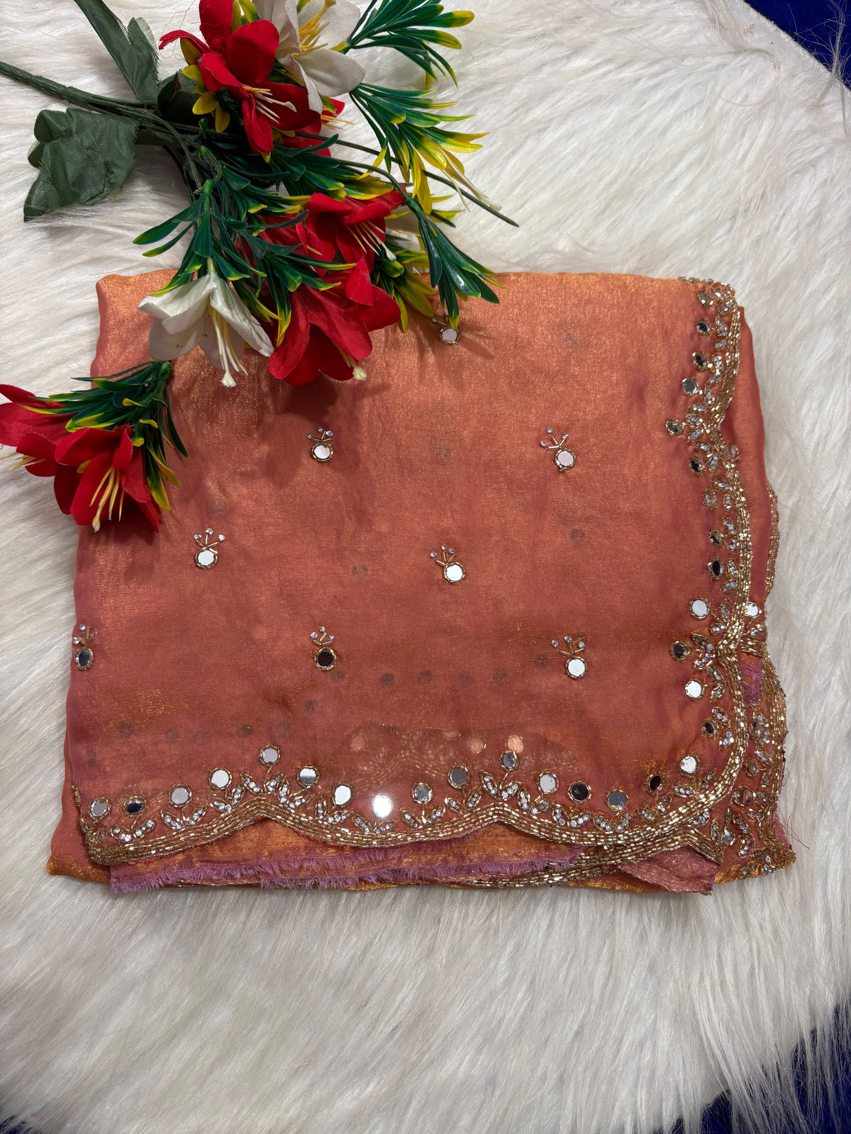 Space silk Mirror work designer saree ✨
