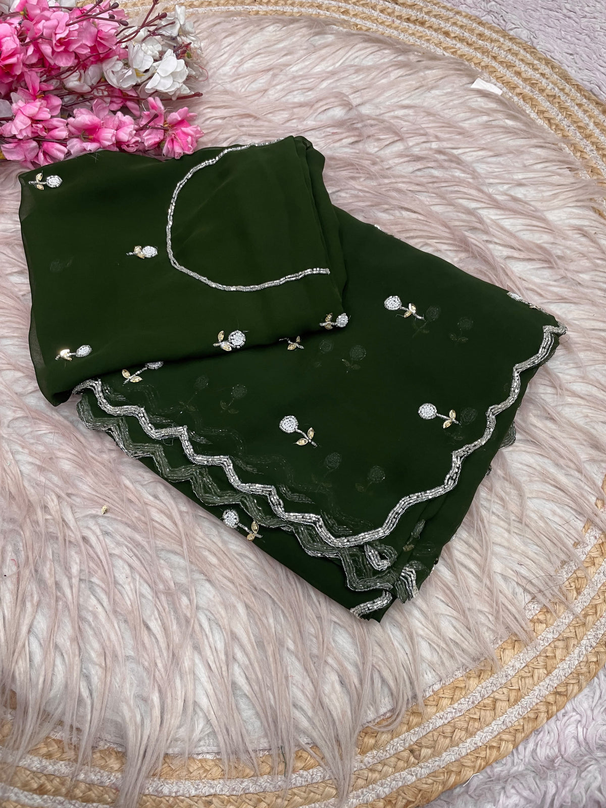 Faux Georgette Beautiful handwork buttis saree