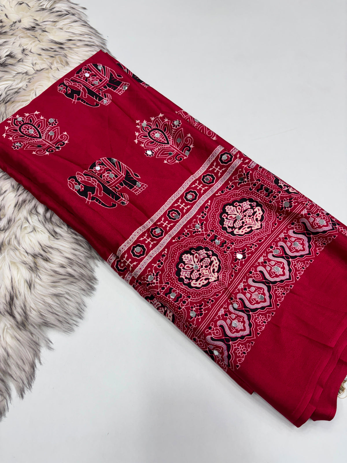 Pure Ajrakh Satin Viscose Silk Saree