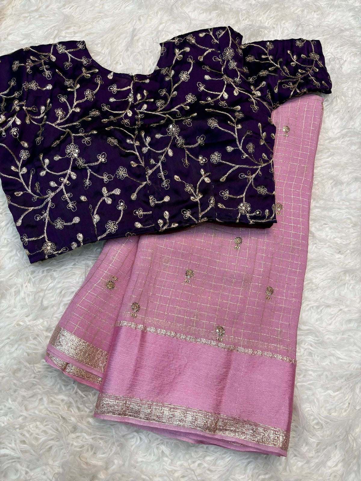 Check Viscose Sequence Buties Saree