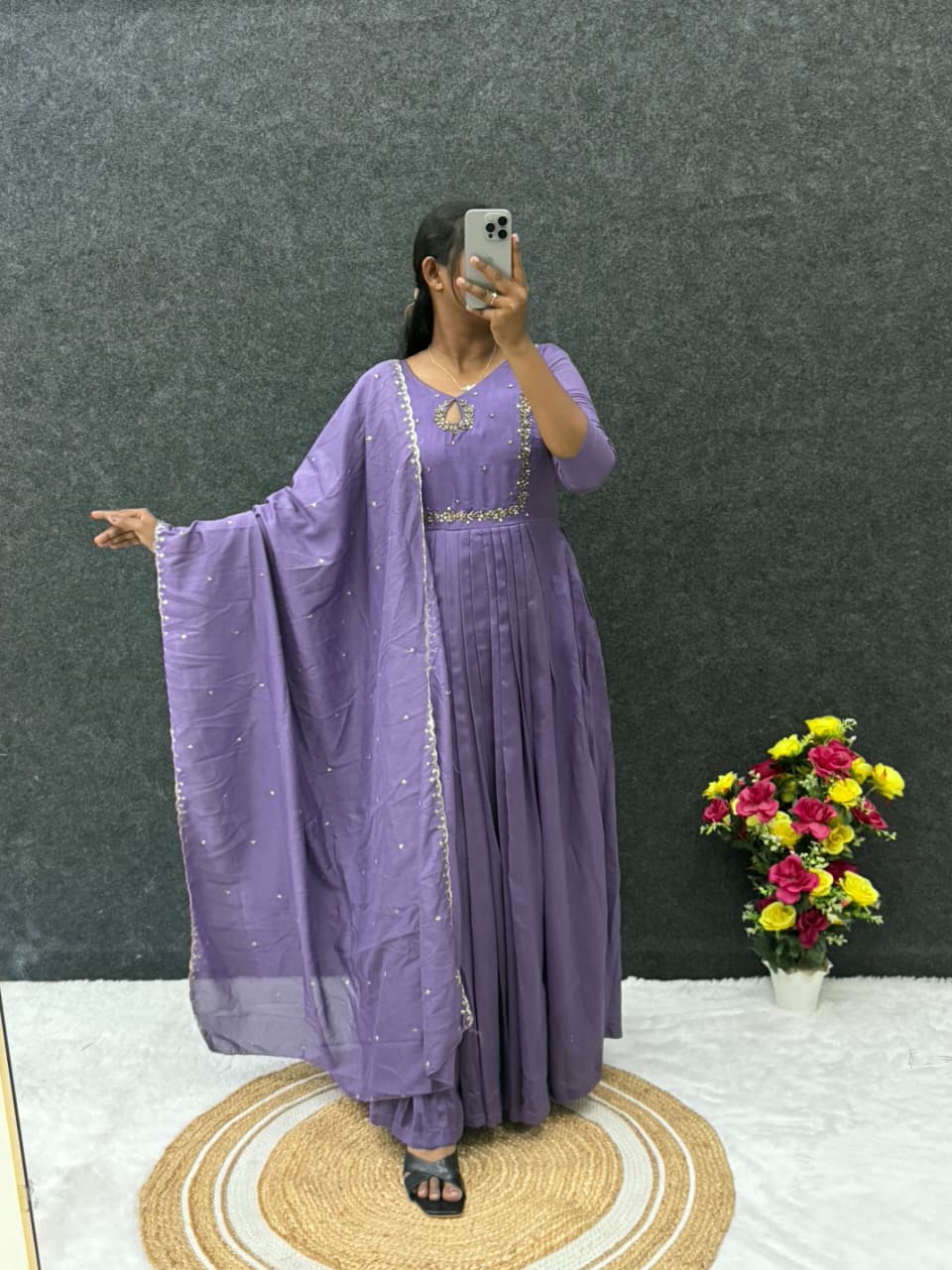 Vichitra silk anarkali suit ✨
