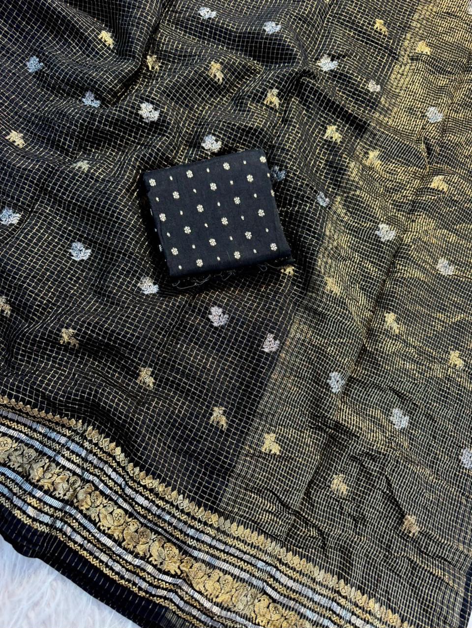 Viscose weaving checks design saree