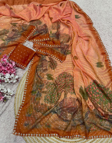 Digital print moss zarkhana work saree ✨