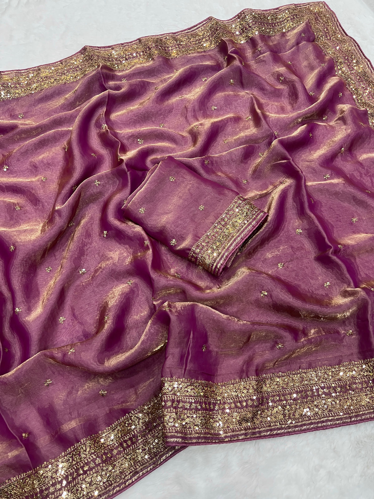 Space silk sequence work C-pallu designer saree ✨