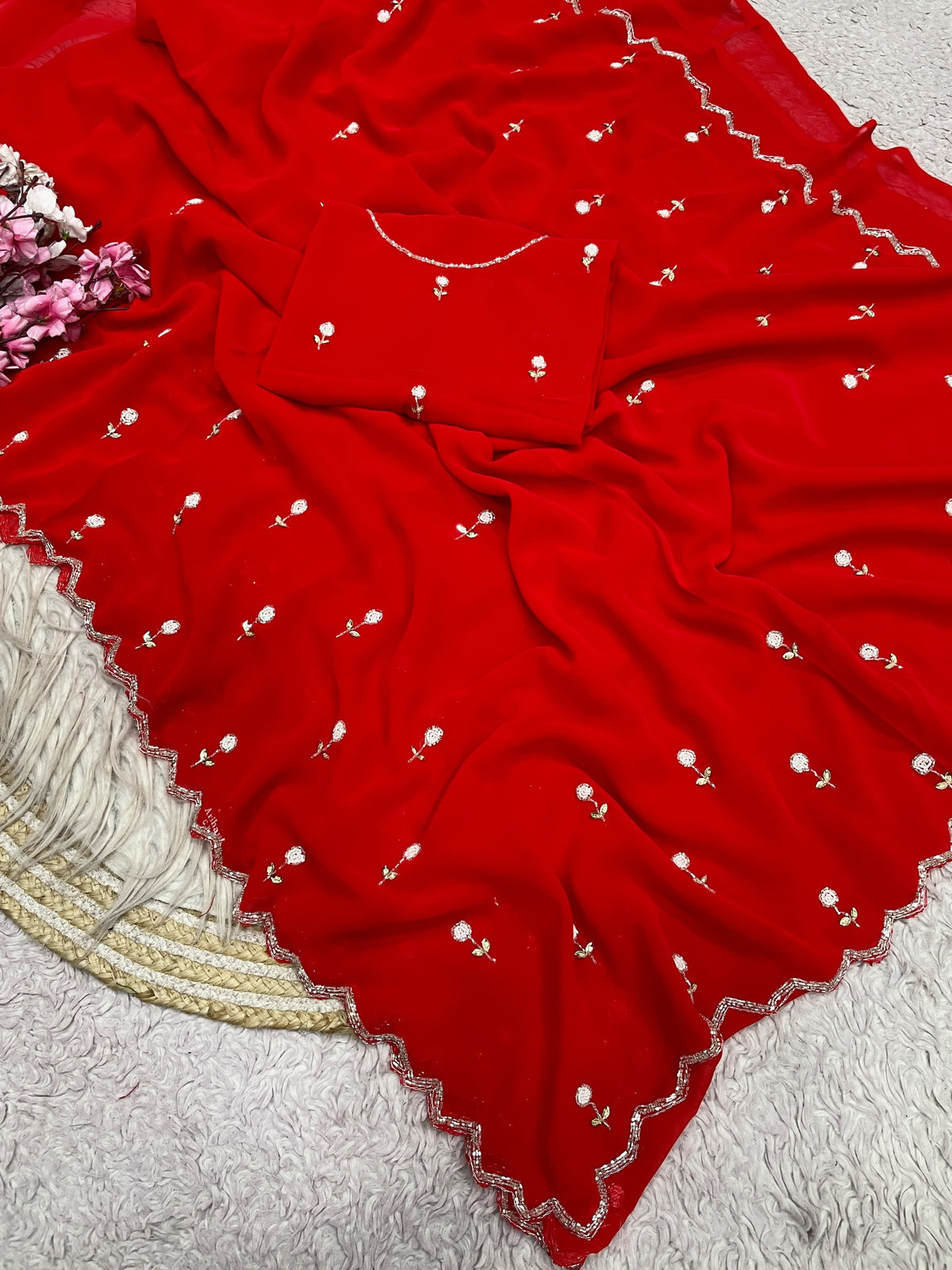 Faux Georgette Beautiful handwork buttis saree
