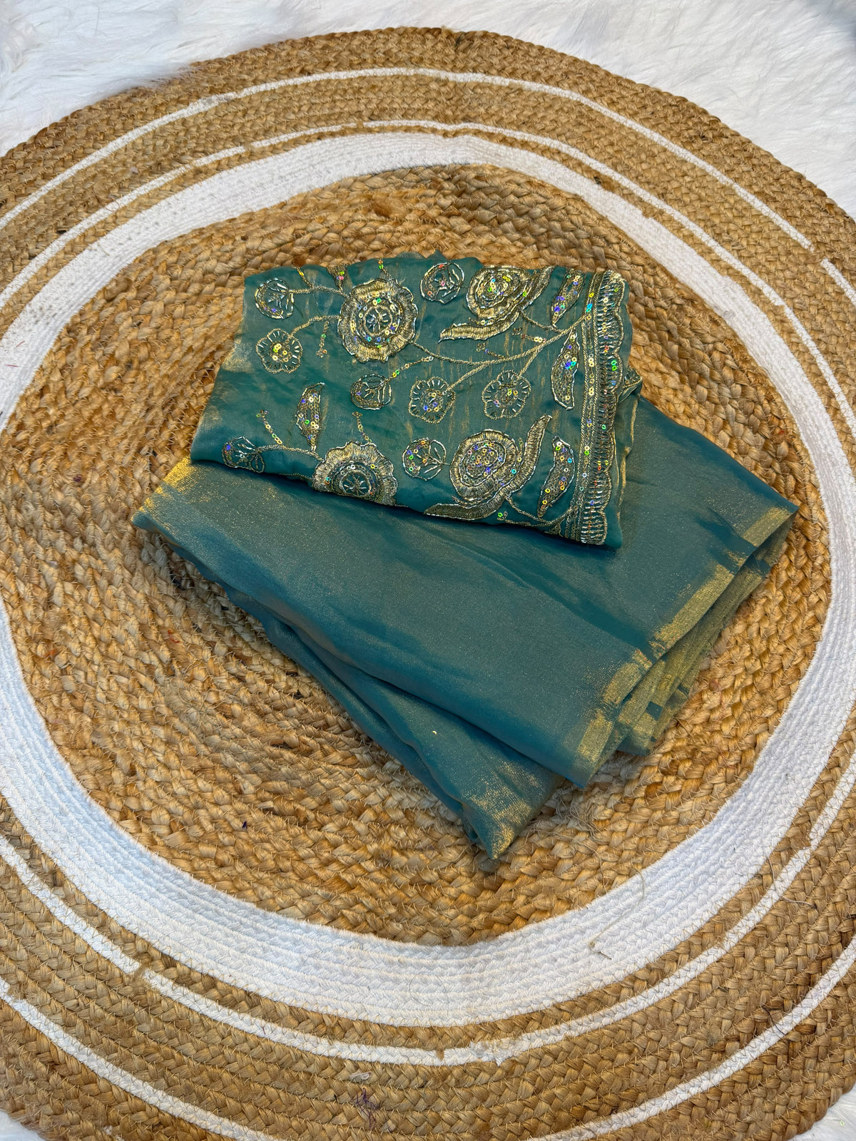 Space silk plain saree with  embroidery blouse