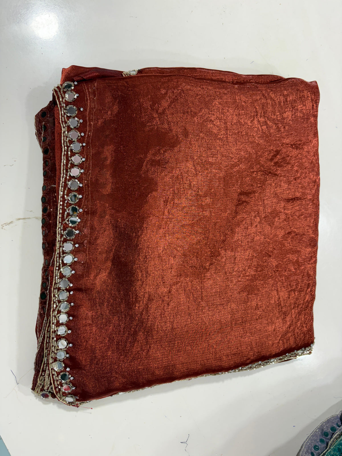 Neela mirror work saree