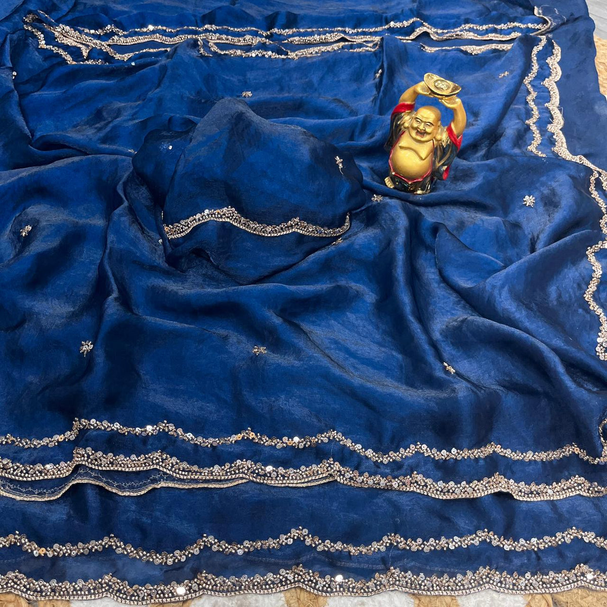Pure space silk sequence cutdana beeds work saree