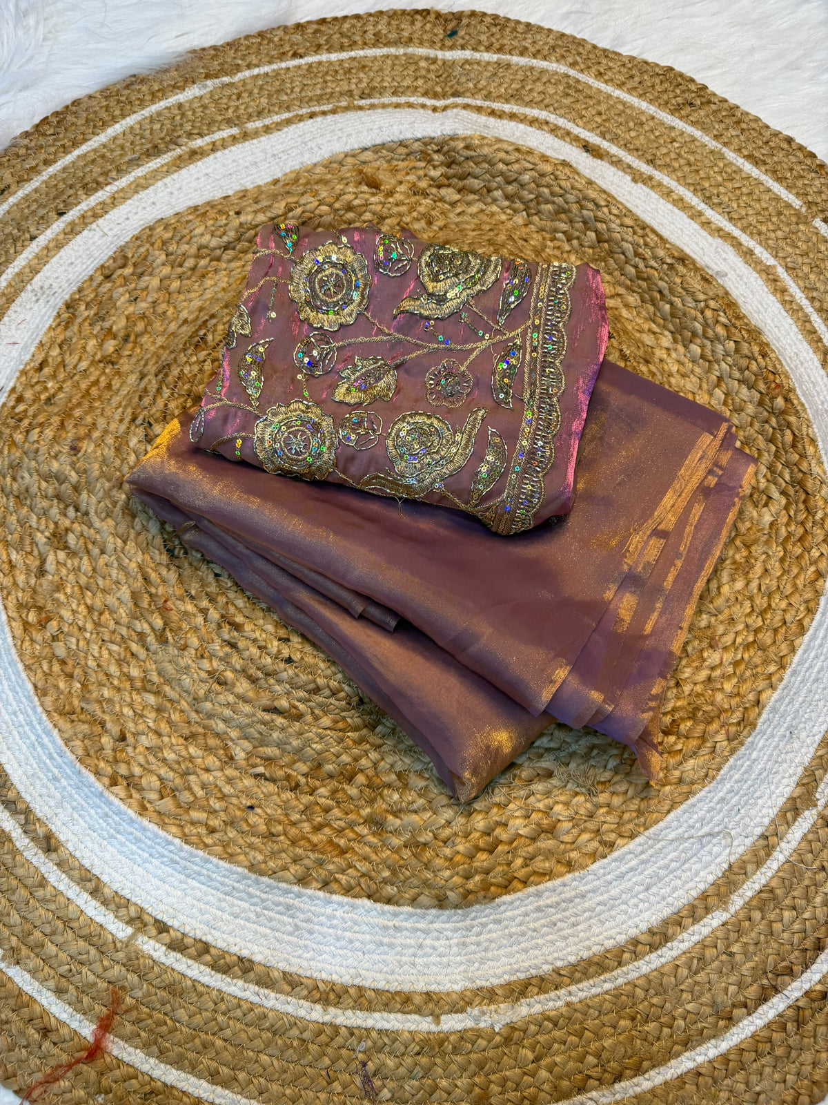Space silk plain saree with  embroidery blouse