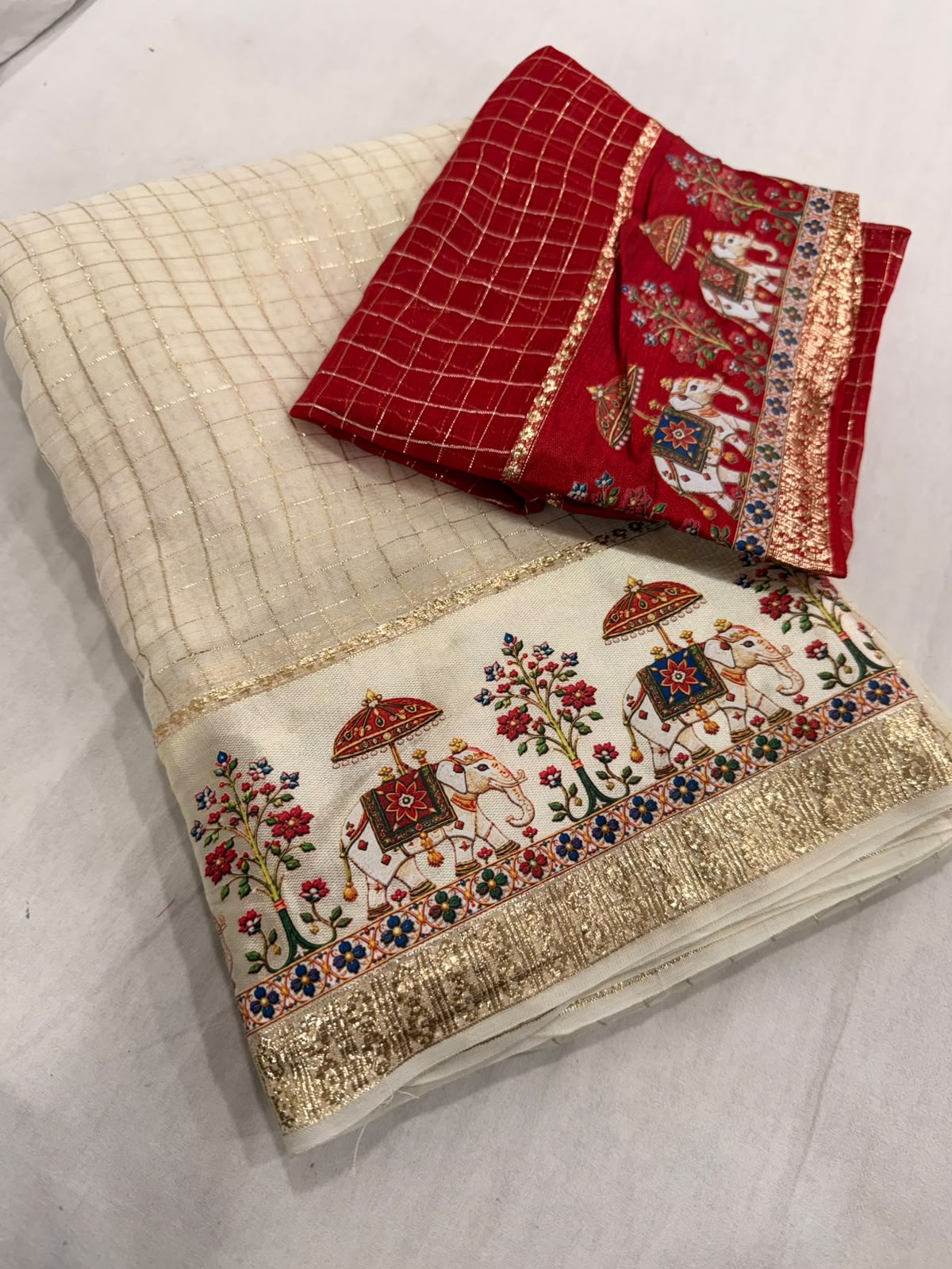 Viscose Georgette Chex 3D Digital Print Border Saree