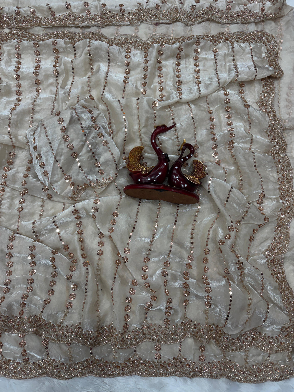Viral gold Beads work saree