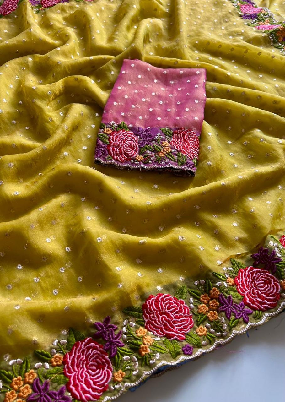 Weaving tissue flower embroidery saree