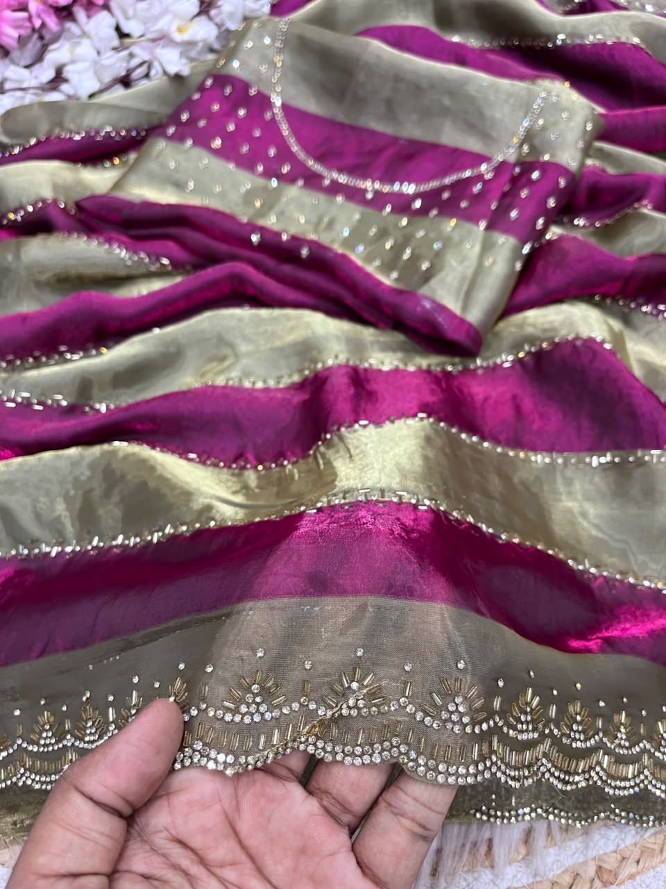 Space silk Jarkhana stone work saree ✨