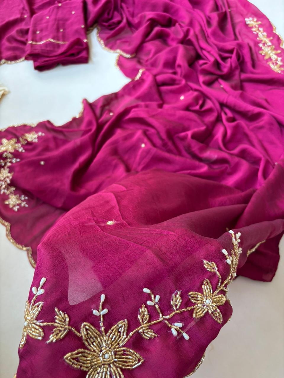 Premium rangoli crush silk designer saree ✨