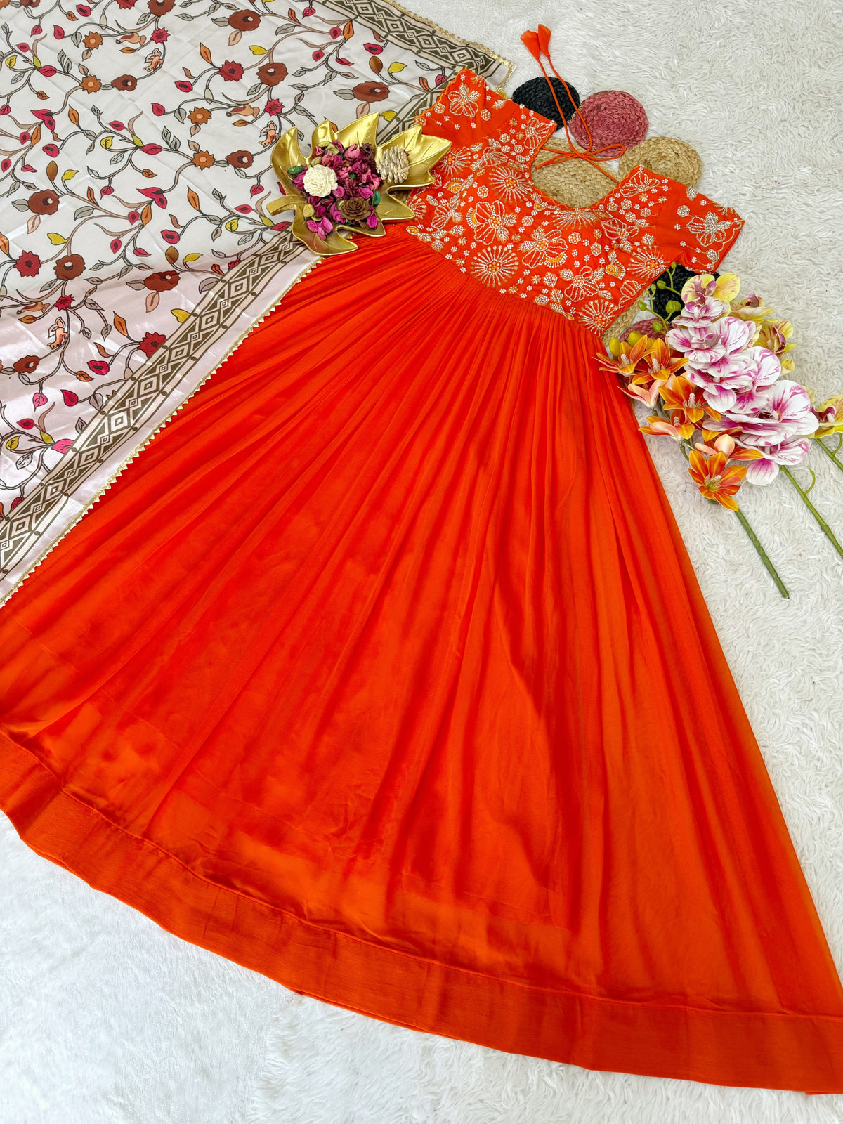 Heavy Maggam Work Gown with dupatta