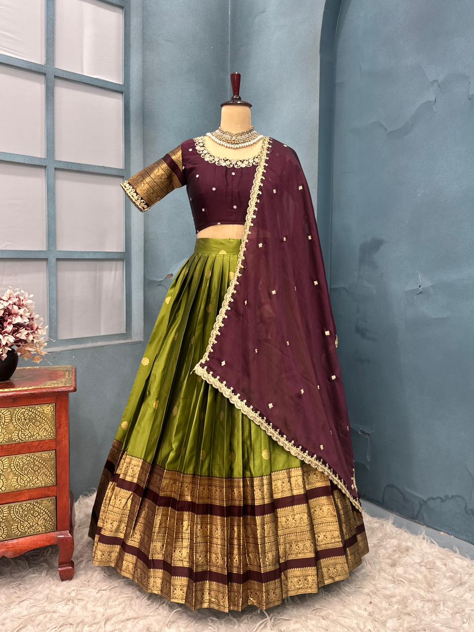 Fully stitched kanjivaram silk lehenga