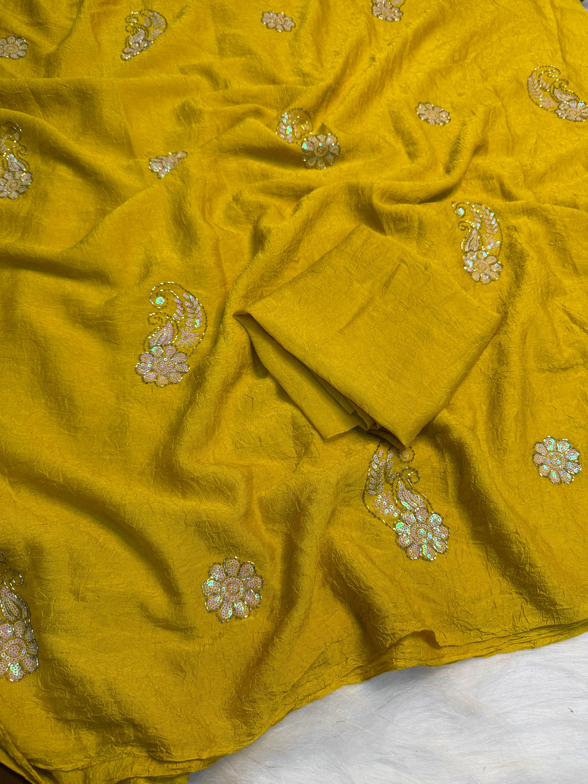 Soft crush silk embroidery sarees