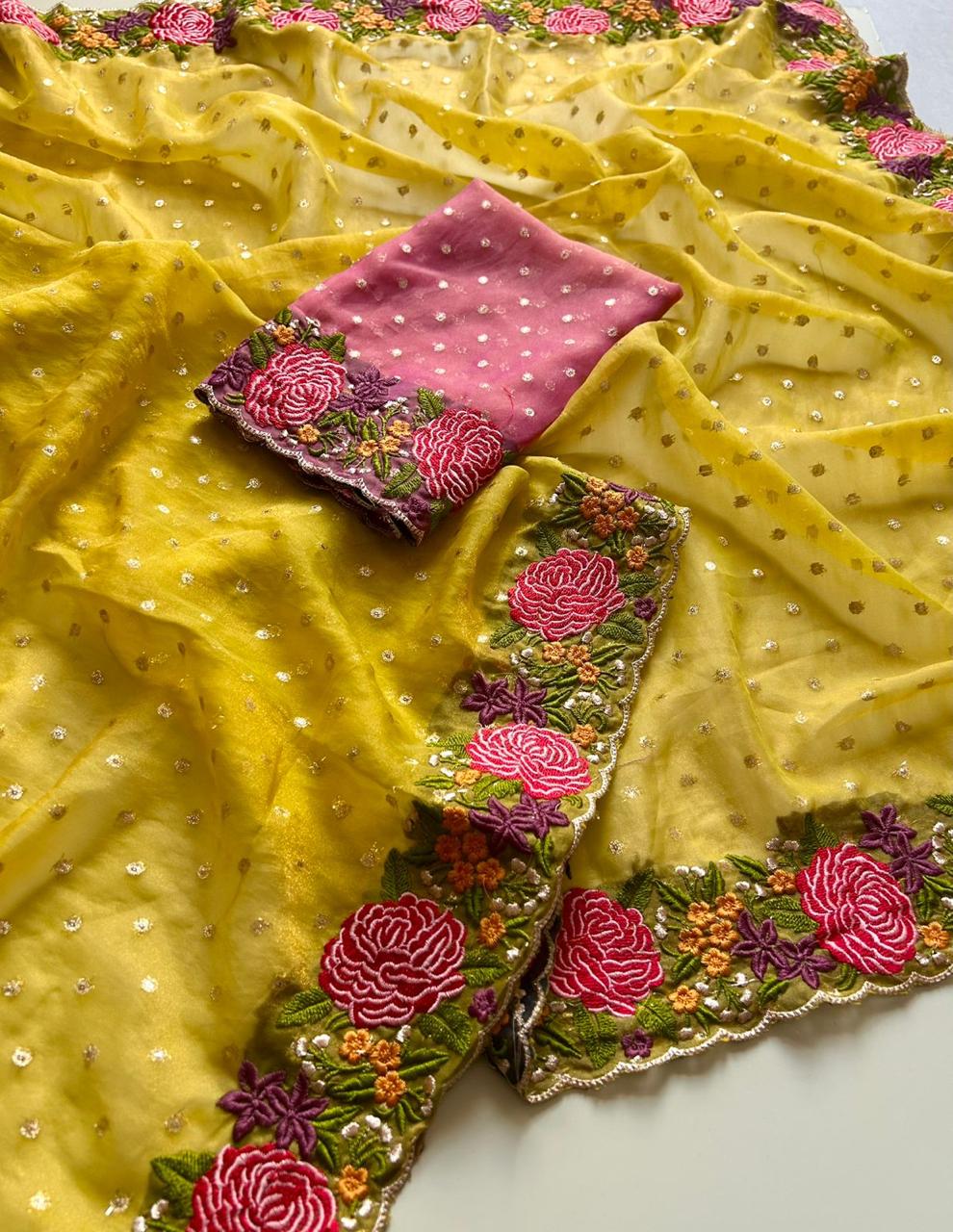 Weaving tissue flower embroidery saree