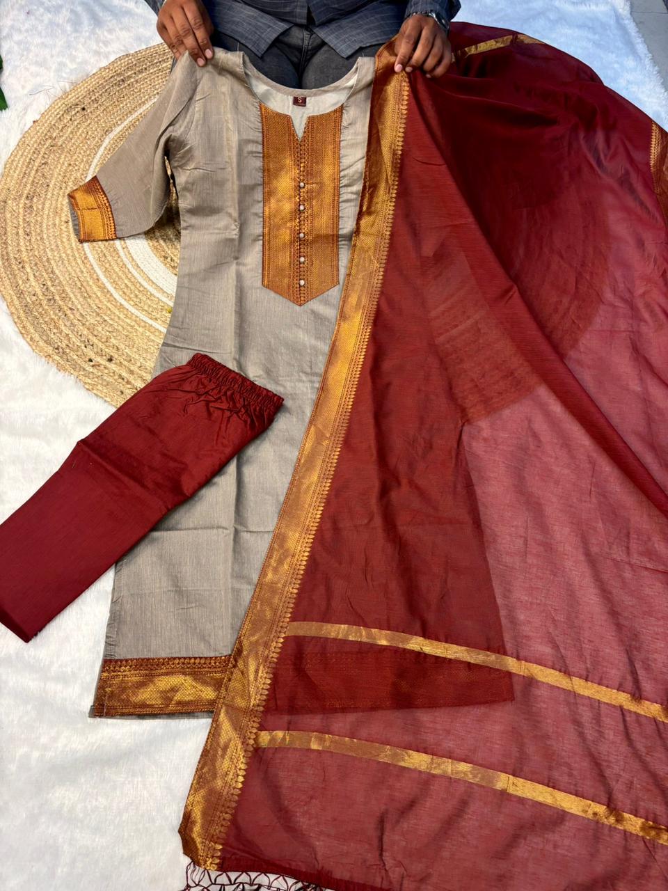 Mangalagiri silk cotton kurti set ✨