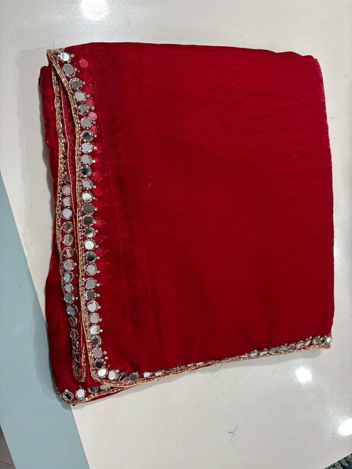 Neela mirror work saree