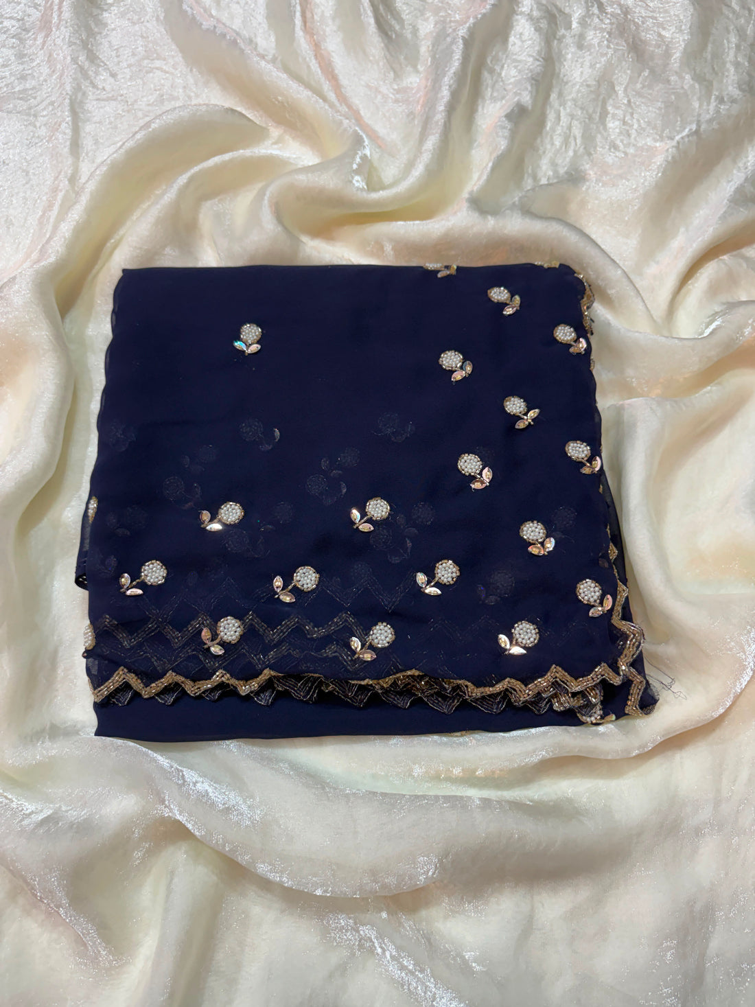 Georgette Gold beeds designer saree ✨