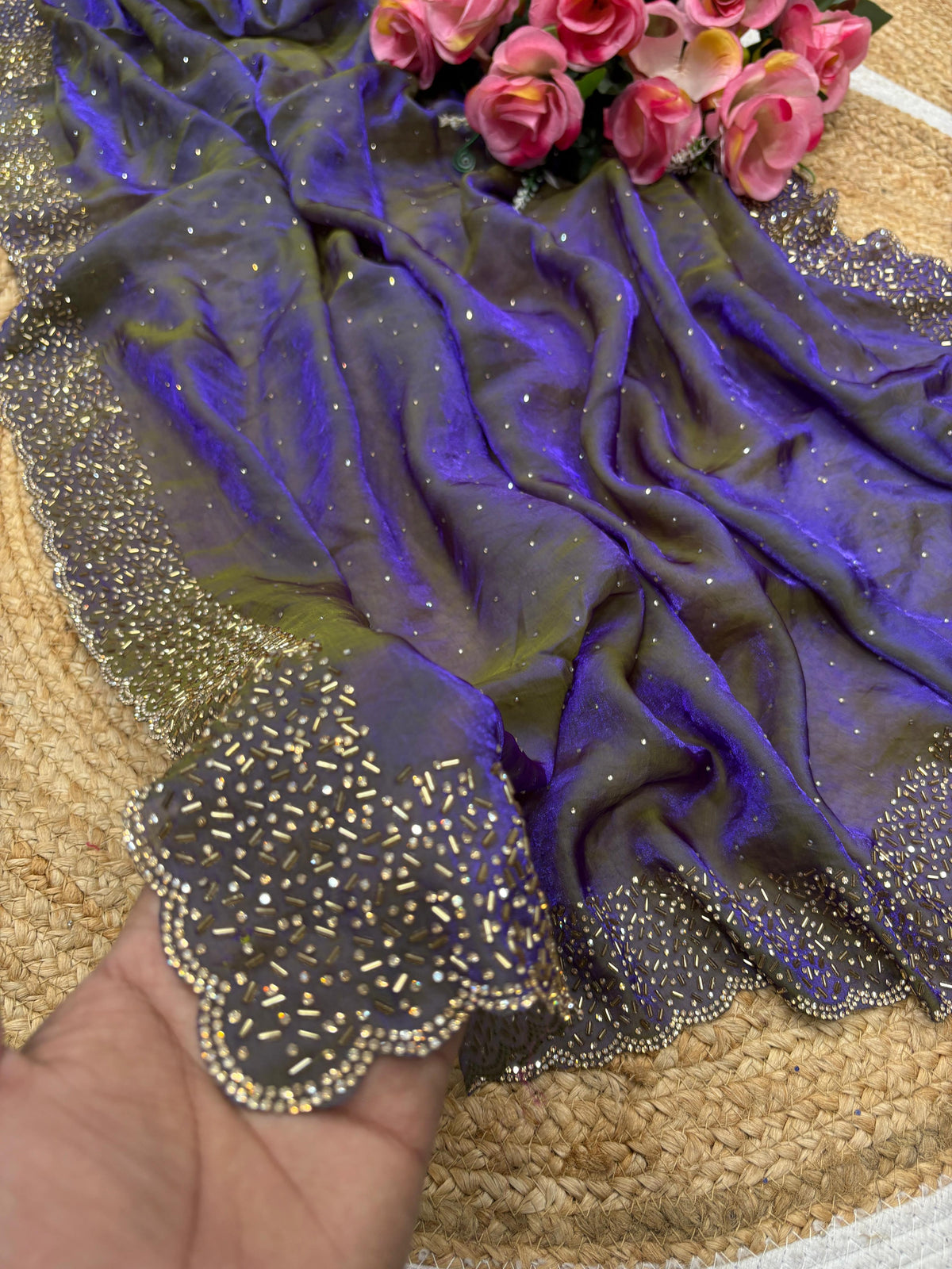 Space silk jarkhana stone work saree ✨