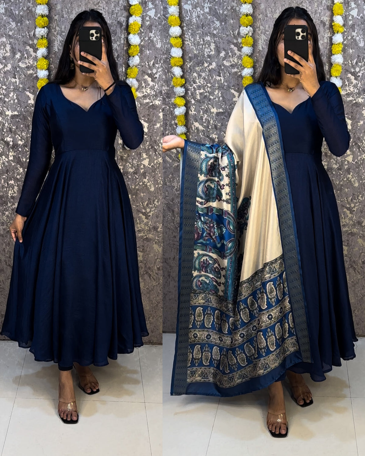 Vichitra silk anarkali set✨