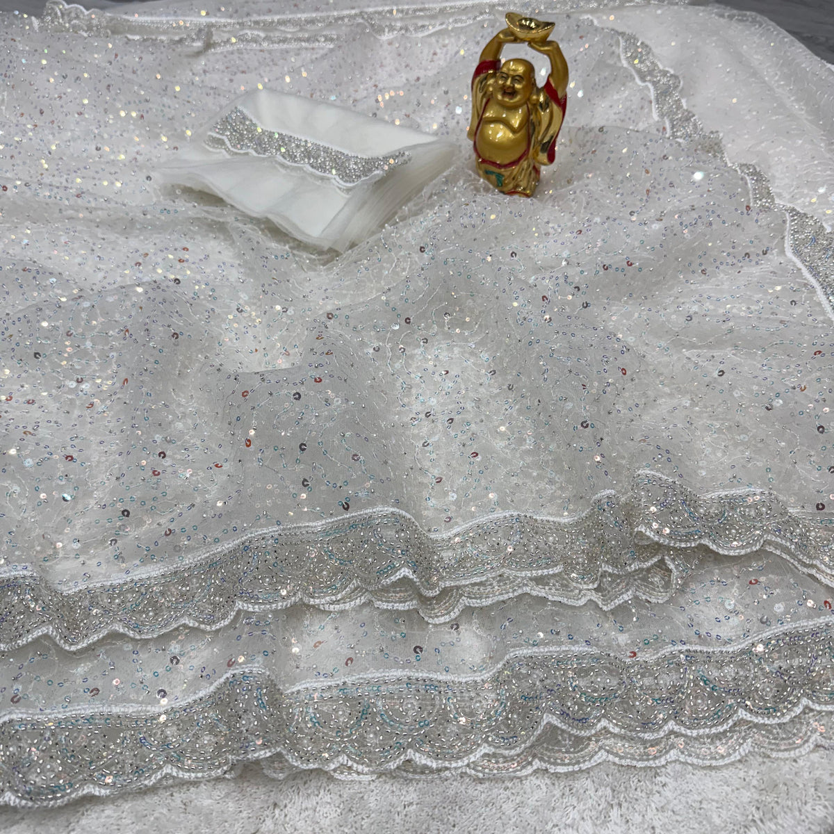 Soft net sequence and beeds embroidery saree